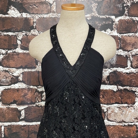 SEAN Collection Dress Black Beaded Cocktail Evening Gown Halter Size Small - Picture 3 of 14